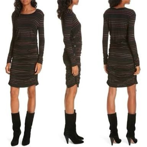 Veronica Beard Daphne Black/Metallic Striped Long Sleeve Bodycon Dress Sz Small - Picture 1 of 12